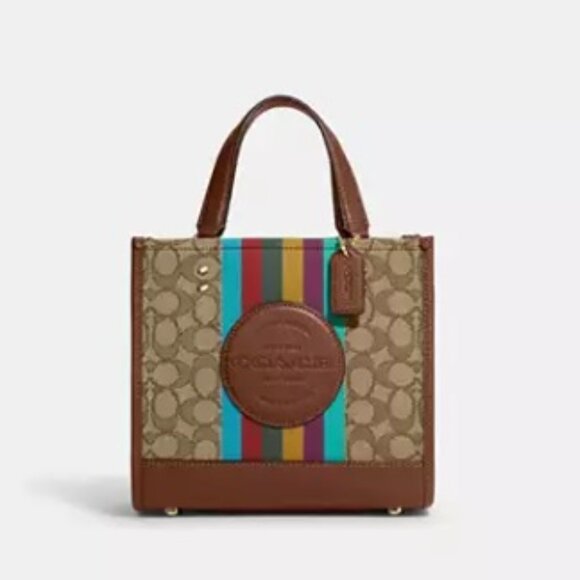 Coach Dempsey Tote Bag 22 In Signature Jacquard With Coach Patch And Stripe - Picture 15 of 16